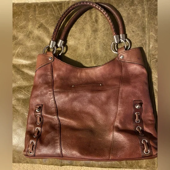 B Makowsky Large Brown Leather Purse Bag - Picture 7 of 10